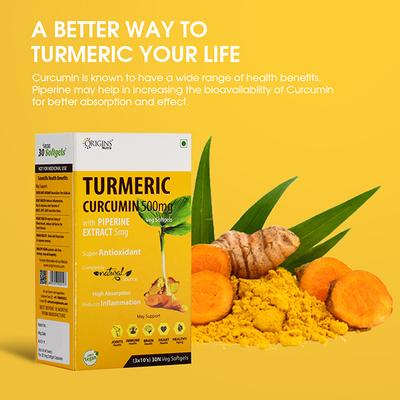 Origins Nutra Turmeric Curcumin 500 mg Veg Softgel Capsule (Pack of 3 x 10's) 1's - Herbal Dietary Supplement