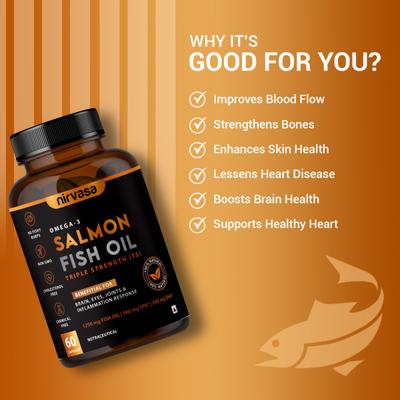 Nirvasa Omega 3 Salmon Fish Oil (Triple Strength) Capsule (Pack of 2 x 60's) 1's - Omega Fish Oil Fatty Acids