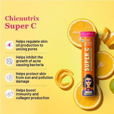 Chicnutrix Super C- Amla Extract and Zinc Effervescent Tablet - Orange Flavour (Pack of 3 x 20's) - Vitamin C