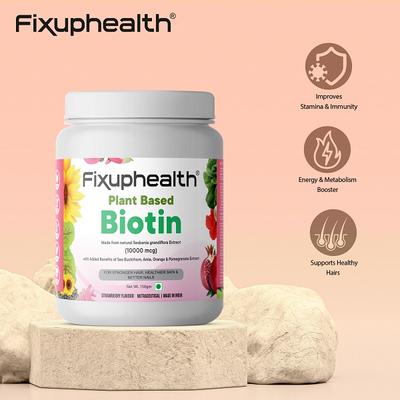 FixUpHealth Plant Based Biotin - Strawberry Flavour 150 gm - Hair & Skin
