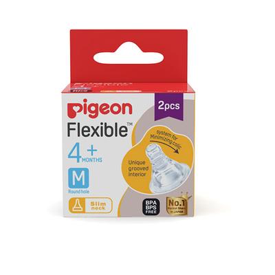 Pigeon Flexible Slim Neck 4+ Months Round Hole Nipple (M) 2's - Feeding & Nursing