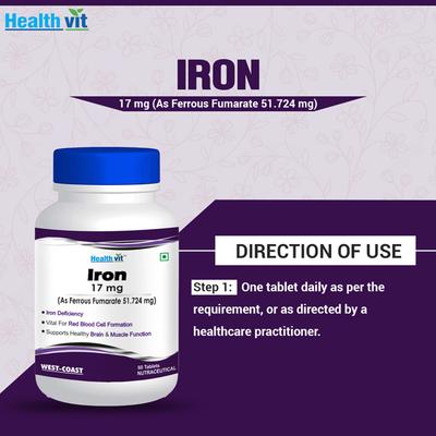 Healthvit Iron 17 mg Tablet 60's - Calcium And Minerals