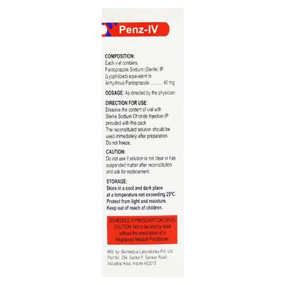 PENZ 40mg Injection 1's - Ulcer/Reflux/Flatulence-Aaa