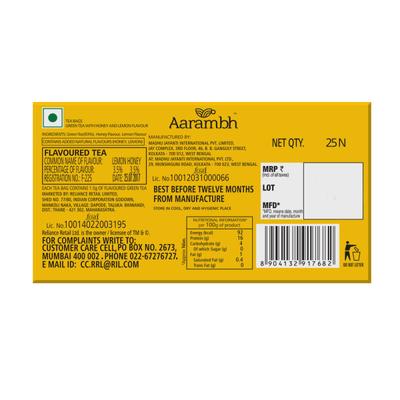 Aarambh Green Tea Bags - Honey and Lemon 25's - Green/Herbal Teas