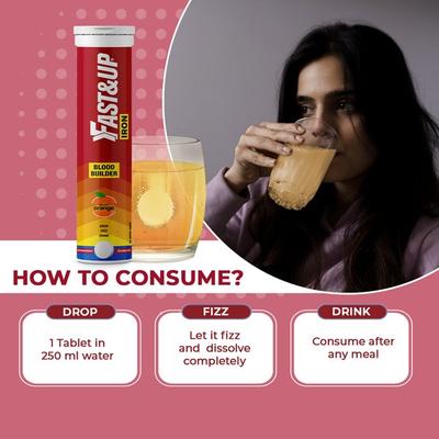 Fast&Up Iron Effervescent Tablet - Orange Flavour 20's - Calcium And Minerals