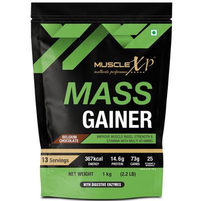 MuscleXP Mass Gainer with Multi Vitamin Powder - Belgium Chocolate 1 kg - Workout Essentials