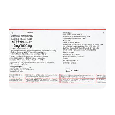 GLEDEPA MET XR 1000mg Tablet 7's - Diabetes-Ant