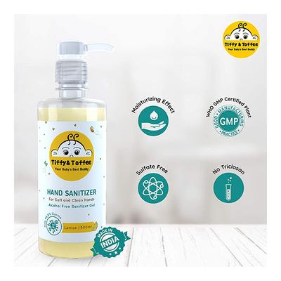 Tiffy & Toffee 99% Water Baby Wet Wipes (Pack of 6 x 80's) + Non-Alcoholic Hand Sanitizer - Lemon 500 ml - Diapers & Wipes