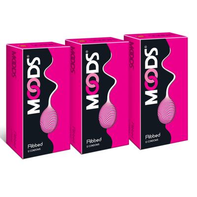 Moods Condoms - Ribbed (Pack of 3 x 12's) - Plain/Flavoured Condoms