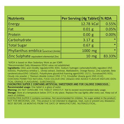 Chicnutrix Super C- Amla Extract and Zinc Effervescent Tablet - Orange Flavour (Pack of 3 x 60's) - Vitamin C