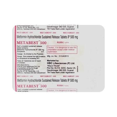 Metabest 500mg Tablet 10'S - Diabetes-Ant