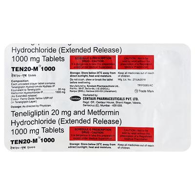 TEN M 20/1000mg Tablet 10'S - Diabetes-Ant