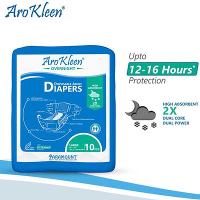 AroKleen Overnight Disposable Adult Diapers (L) (101.6 cm - 149.86 cm) (Pack of 2 x 10's) 1's - Adult Diapers & Pads