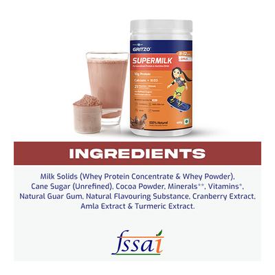 Gritzo SuperMilk Nutrition Drink Powder for Girls (8-12 yrs) - Double Chocolate 400 gm - Nutritional Supplement