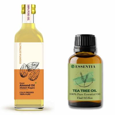 Essentia Extracts Pure Cold Pressed Oil - Sweet Almond 100 ml + Essential Oil - Tea Tree 15 ml 1's - Massage Oils