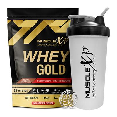 MuscleXP Whey Gold Powder - Double Chocolate Flavour 1 kg + Shaker 1's - Whey Proteins