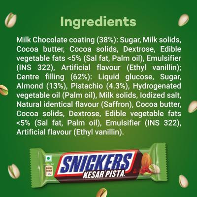Snickers Kesar Pista Filled Chocolate Bar 42 gm - Nutritional Bars
