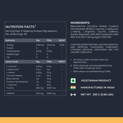Nutrabay Gold Spark Pre-Workout Energy Powder - Green Apple Flavour 300 gm - Energy Drinks