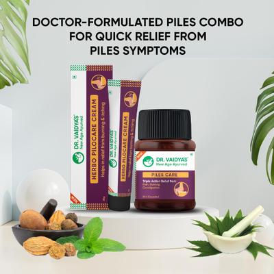 Dr.Vaidya's Piles Management Combo (Herbo Pilocare Cream 30gm & Pack of 2 x Piles Care Capsule 30's) 1's - Speciality Medicines