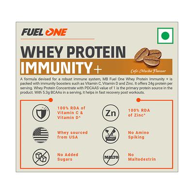 MuscleBlaze Fuel One Whey Protein Immunity+ Powder - Cafe Mocha 1 kg - Workout Essentials