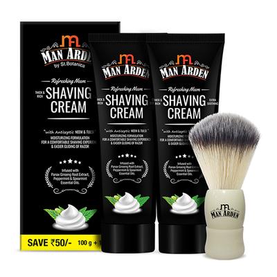 Man Arden Royal White Shaving Brush + Refreshing Neem Shaving Cream 200 gm - Shaving Brushes