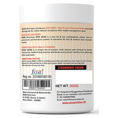 SOS Nutrition Size Zero Slimming Shake Powder - Strawberry Cream 300 gm - Weight Loss
