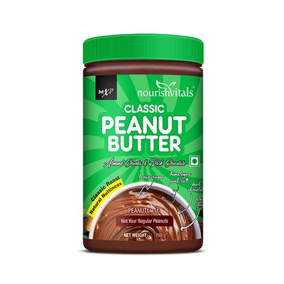 NourishVitals Classic Peanut Butter (Almonds Chunks & Dark Chocolate) 750 gm - Nutritional Bars