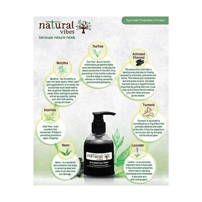 Natural Vibes Ayurvedic Activated Face Wash with Charcoal & Tea Tree 150 ml - Face Wash & Cleansers