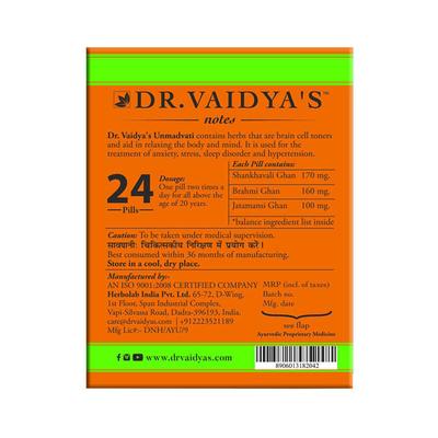 Dr. Vaidya's Unmadvati Pills (Pack of 3 x 24's) - Speciality Medicines