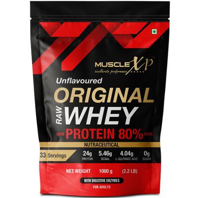 MuscleXP Raw Whey Protein Concentrate 80% Powder - Unflavored (Pack of 2 x 1 kg) - Whey Proteins
