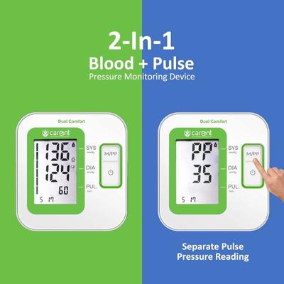 Carent 2 in 1 Fully Automatic Blood + Pulse Pressure Monitor Device (BP07) - White and Green 1's - Health Monitors And Equipment