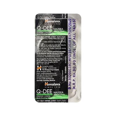 Himalaya Q-DEE Nausea Tablet 8's - Speciality Medicines