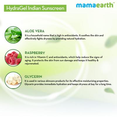 Mamaearth HydraGel Indian Sunscreen Gel - Aloe Vera & Raspberry 50 gm - Face Sunscreen