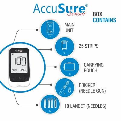 AccuSure Sensor Gluco Meter with 25 Strips - Blood Glucose Monitors/Strips