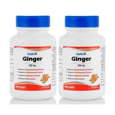 HealthVit Ginger 250 mg Capsules (Pack of 2 x 60's) - Herbal Dietary Supplement