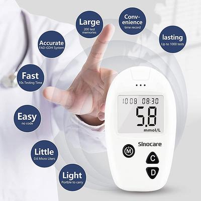 Sinocare Safe Accu Blood Sugar Monitor Test Kit (Test Strips 100's + Lancets 100's) 1's - Blood Glucose Monitors/Strips