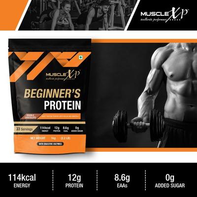MuscleXP Beginner's Whey Protein Powder - Double Chocolate 1 kg - Workout Essentials