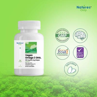 Natures Only Vegan Omega 3 DHA. 200 mg Veg Softgel 90's - Multi-Vitamins