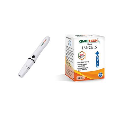 Ambitech Adjustable Lancing Device 1's + AmbiTech Round Lancets 50's - Blood Glucose Monitors/Strips