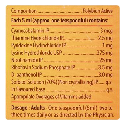 POLYBION ACTIVE New Sugar Free Mango Flavour Syrup 100ml - Supplements-Vam