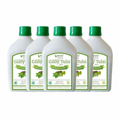 Bhumija Lifesciences Giloy Tulsi with Aloe Juice (Pack of 5 x 1 Litre) - Herbal Dietary Supplement