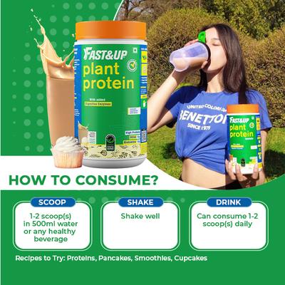 Fast&Up Plant Protein Powder - Vanilla Cupcake Flavour 420 gm - Whey Proteins