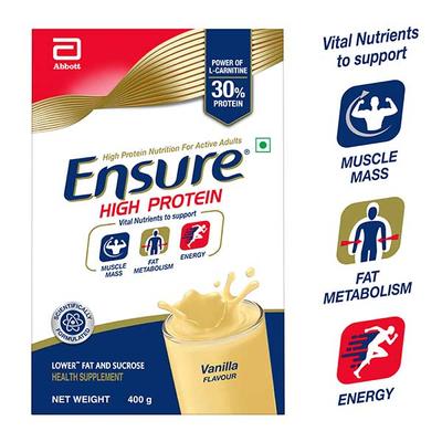 Ensure High Protein Nutrition Powder - Vanilla Flavour 400 gm (Refill Pack) - Daily Health Drinks