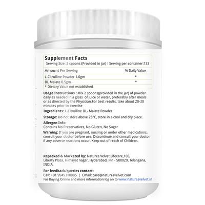 Natures Velvet L-Citrulline DL-Malate Powder 200 gm - Speciality Medicines