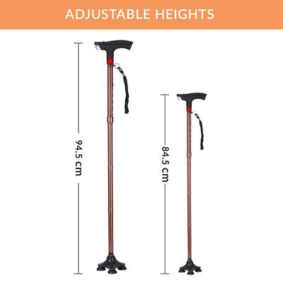 MCP Smart Folding & Height Adjustable Walking Stick (Led Flashlight + SOS Alarm) - 4 Legs - Walker & Walking Stick