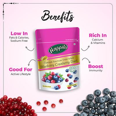 Happilo Premium American Dried Whole Blueberry Cranberry Duet Seeds 200 gm - Nutritional Bars
