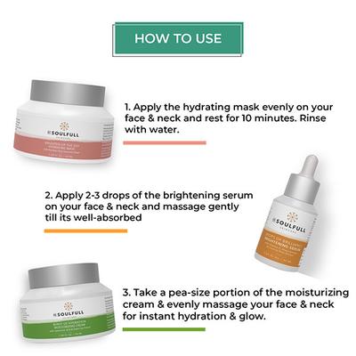 Be Soulfull Glow Kit (Burst of Hydration Moisturizing Cream 50 ml + Drops of Brilliance Brightening Serum 30 ml + Brighten Up The Day Hydrating Mask 50 ml) - Facial Kits