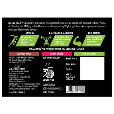 Dr. Morepen Muscle Food Pre Workout 300 Powder - Pineapple Play 250 gm - Workout Essentials