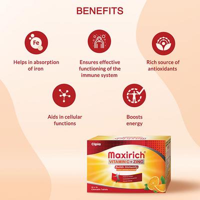 Maxirich Vitamin C+ Zinc Chewable Tablets 15's - Vitamin C