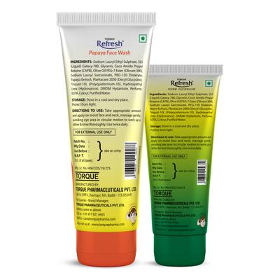 Torque Refresh Papaya Face Wash 100 ml + Neem Face Wash 50 ml (Combo Pack) 1's - Face Washes